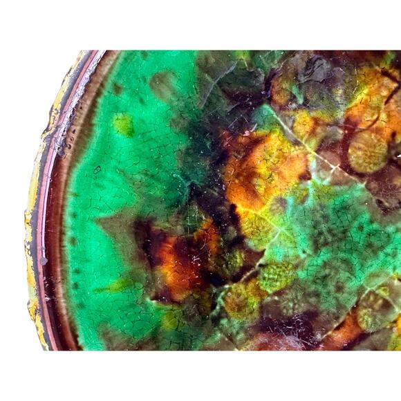 Wedgwood England Antique c. 1870-1890 Majolica Comport Tortoiseshell Glaze-Rare - Picture 6 of 13